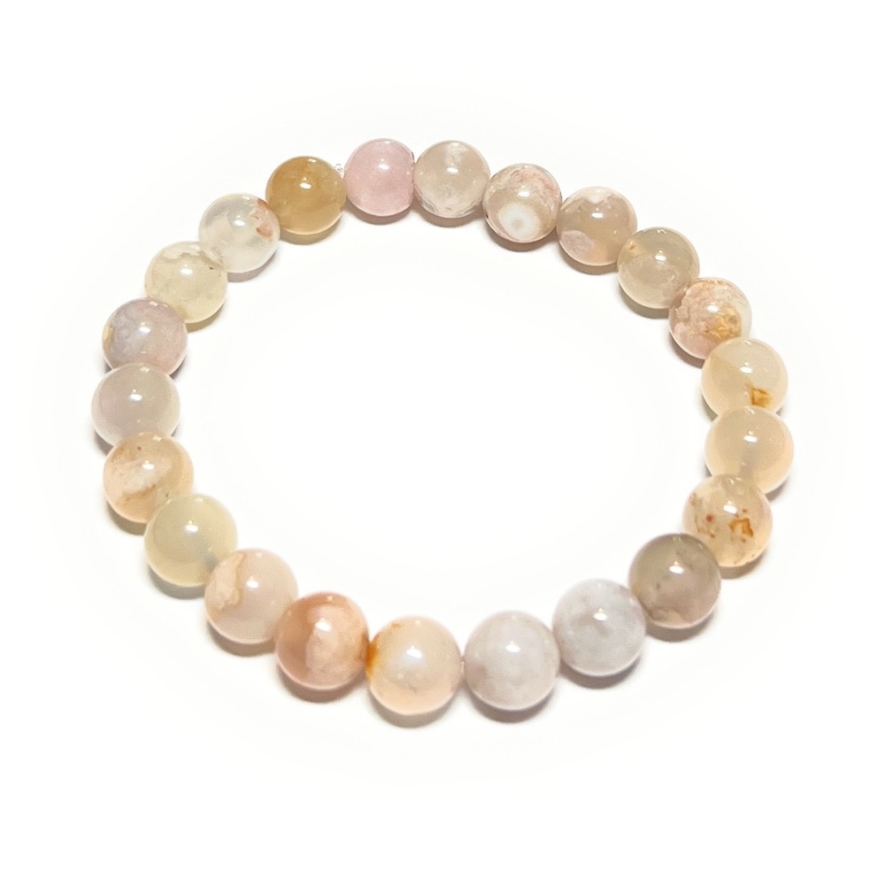 Cherry Blossom Agate Gemstone Bead Bracelet